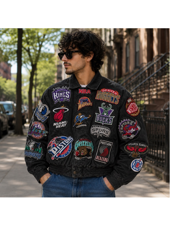 Jeff Hamilton Other - Vintage Jeff Hamilton NBA Patch Leather Bomber Jacket XL Rare Y2K Streetwear